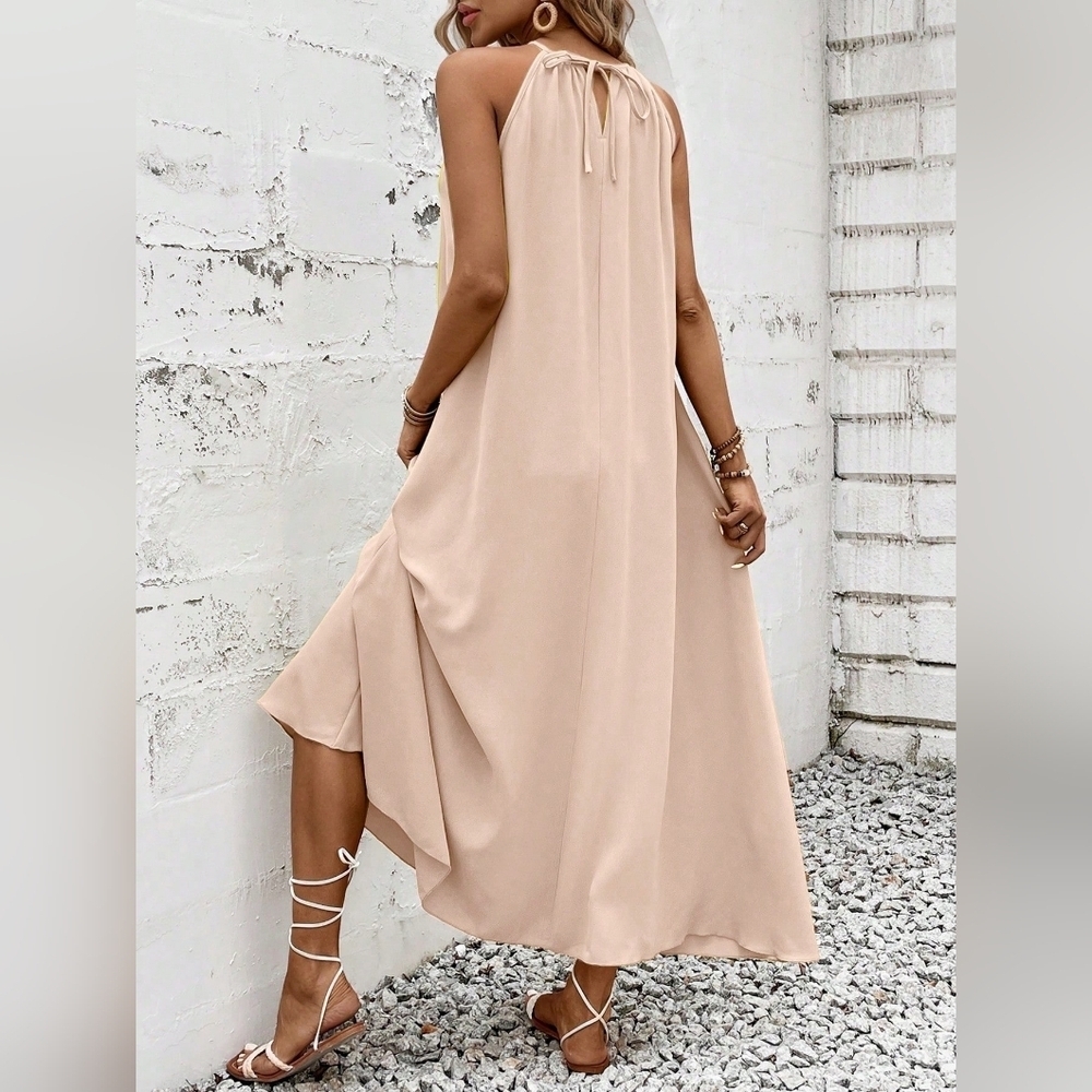 Women Casual Solid Color Halterneck Dress For Vacation & Leisure - Picture 2 of 3